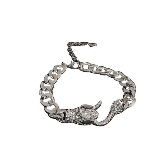 SILVER DIAMOND CUBAN CHAIN SNAKE BRACELET - Picture 5 of 5